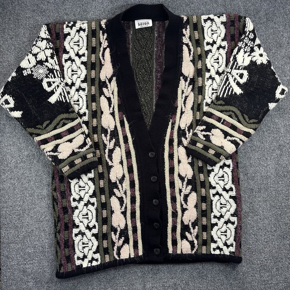 Keren Women’s Vintage 80’s/90’s Cardigan Thick Floral Cable Knit Size 20 -USA